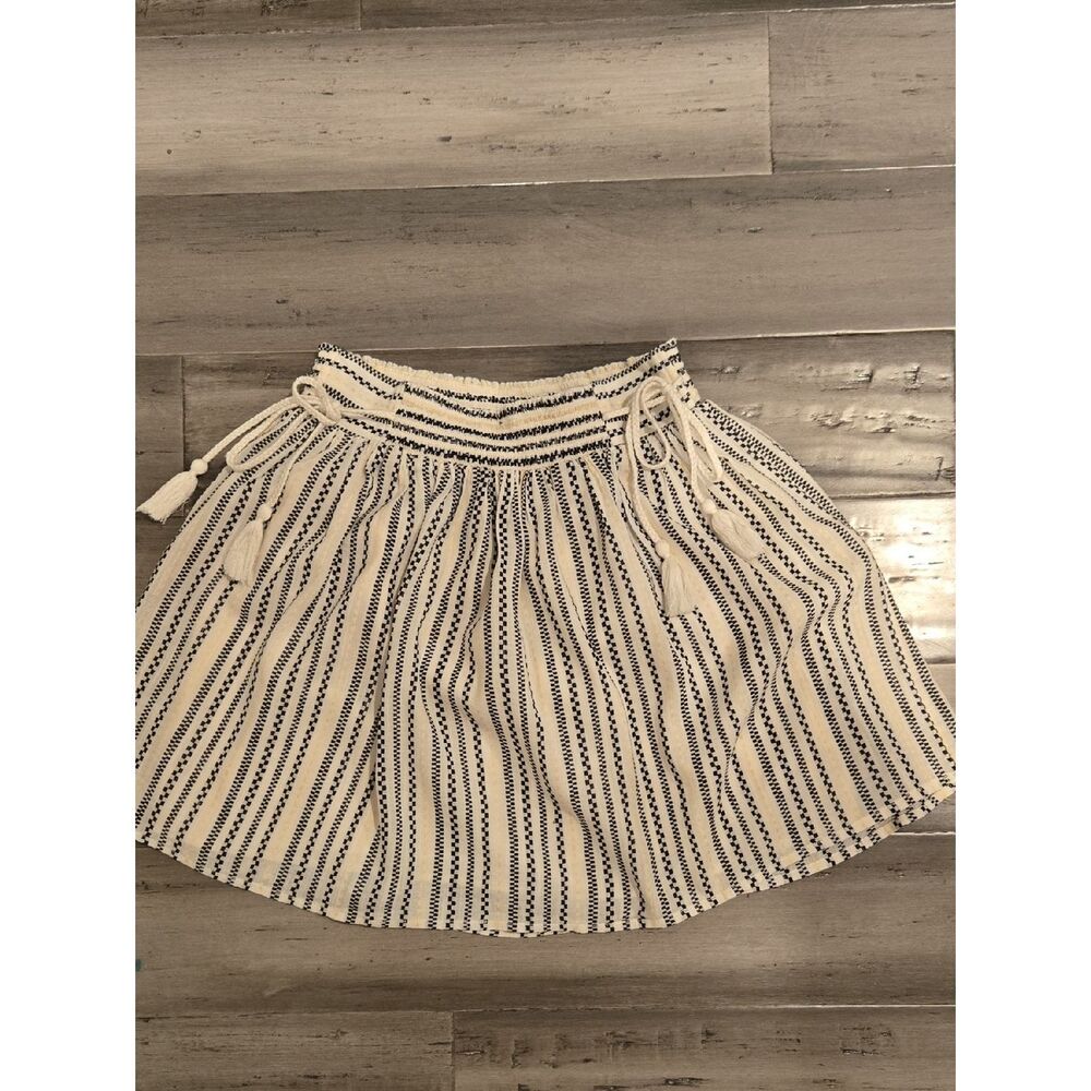 Old Navy Cream & Navy Striped Tassel Skater Skirt